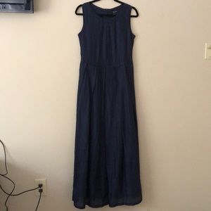 Linen and mulberry silk blend maxi dress, Navy blue.